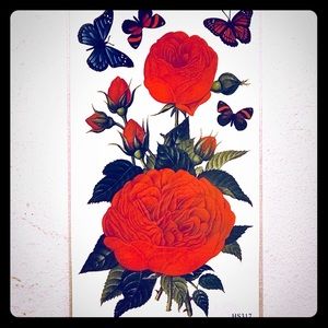 TEMPORARY RED PEONY & BUTTERFLY TATTOOS 🦋